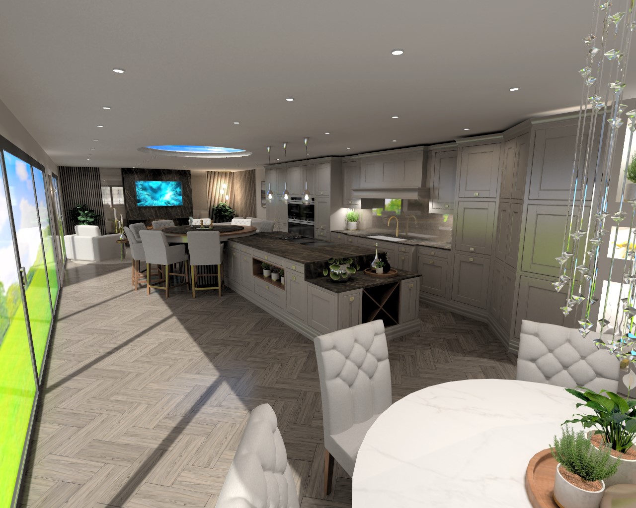 Luxury Kitchen featuring circular bar with lazy susan and champagne cooler 2