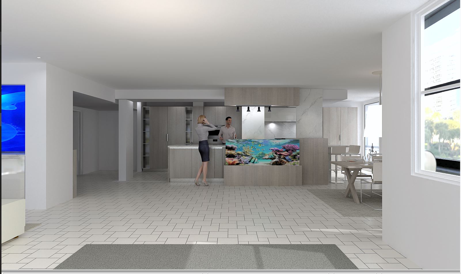 FISHTANK CRASHES INTO KITCHEN ISLAND FOR FISH LOVER