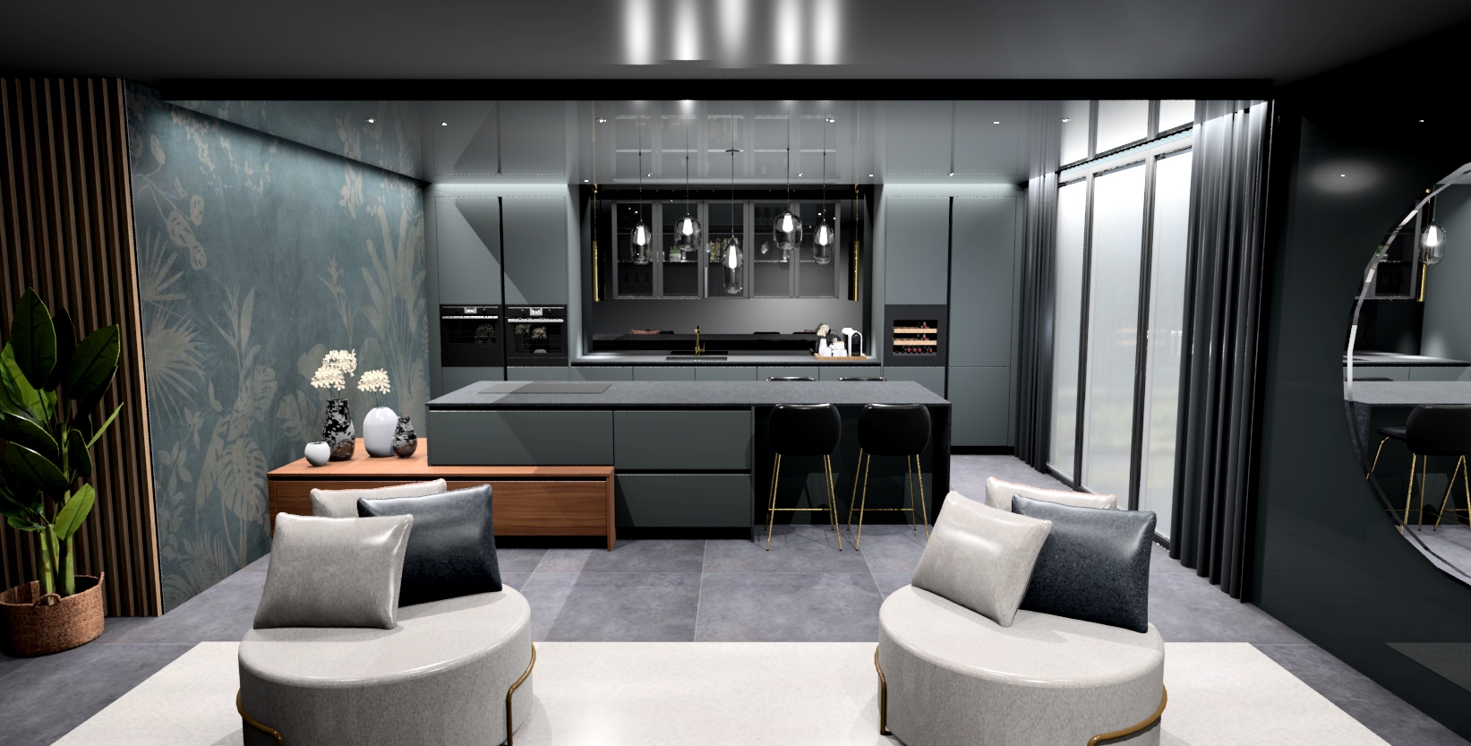 Dark Kitchen in penthouse